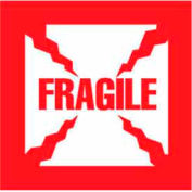 Paper Labels with "Fragile" Print, 4"L x 4"W, White and Red, Roll of 500