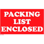 Paper Labels w/ "Packing List Enclosed" Print, 5"L x 3"W, Red & White, Roll of 500