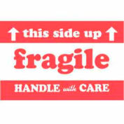 Paper Labels w/ "Fragile This Side Up Handle w/ Care" Print, 5"L x 3"W, Red/White, Roll of 500