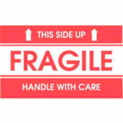 Paper Labels w/ "Fragile This Side Up" Print, 3"L x 2"W, White & Red, Roll of 500