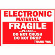 Paper Labels w/ "Fragile Electronic Material" Print, 4"L x 3"W, Red & White, Roll of 500