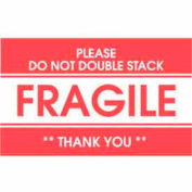 Labels w/ "Fragile Please Do Not Double Stack Thank You" Print, 6"L x 4"W, Red/White, Roll of 500