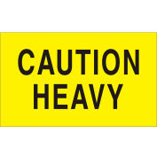 Shipping Labels w/ "Caution Heavy" Print, 5"L x 3"W, Bright Yellow, Roll of 500