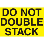 Paper Labels w/ "Do Not Double Stack" Print, 5"L x 3"W, Bright Yellow & Black, Roll of 500