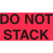 Paper Labels w/ "Do Not Stack" Print, 5"L x 3"W, Fluorescent Red & Black, Roll of 500