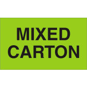 Labels w/ "Mixed Carton" Print, 5"L x 3"W, Fluorescent Green, Roll of 500