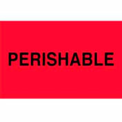 Paper Labels w/ "Perishable" Print, 5"L x 3"W, Fluorescent Red & Black, Roll of 500