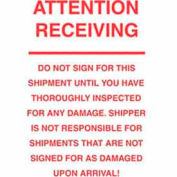 Paper Labels w/ "Attention Receiving" Print, 10"L x 6"W, White & Red, Roll of 500