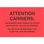 Paper Labels w/ "Attention Carriers" Print, 6"L x 4"W, Fluorescent Red & Black, Roll of 500