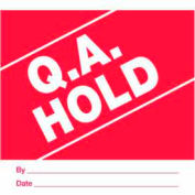 Paper Labels w/ "QA Hold" Print, 4"L x 4"W, Red & White, Roll of 500
