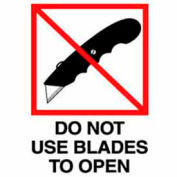 Paper Labels w/ "Do Not Use Blades" Print, 4"L x 3"W, White/Red/Black, Roll of 500