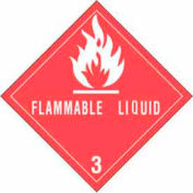 "Flammable Liquid" Hazard Class 3 Labels, 4"L x 4"W, White & Red, Roll of 500