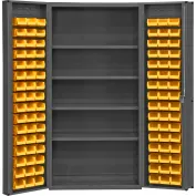 Global Industrial™ Security Work Center & Storage Cabinet - Shelves, 4  Drawers, Yellow/Red Bins