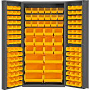 Global Industrial Bin Cabinet Deep Door - 132 Yellow Bins, 16 Ga. All-Welded Cabinet 36x24x72