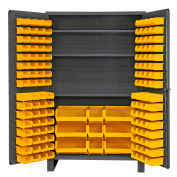 Global Industrial™ Bin Cabinet Flush Door - 137 Yellow Bins, 16 Ga. All-Welded Cabinet 48x24x78