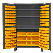 Global Industrial Bin Cabinet Flush Door - 137 Yellow Bins, 16 Ga. All-Welded Cabinet 48x24x78