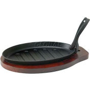 Winco ISP-3 Cast Iron Steak Platter w/ Wood Underline & Gripper - Pkg Qty 12