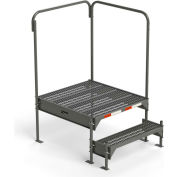 EGA Steel Custom Work Platform, 36" W x 39" D, 2-Step, Gray, 2 Handrails, 500 lb. Cap. - CW4-21-2-3