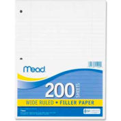 Mead® Filler Paper, 8" x 10-1/2", Wide Ruled, 3-Hole Punched, White, 200 Sheets/Pack