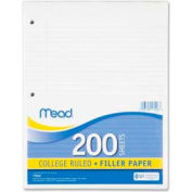 Mead® Filler Paper, 8-1/2" x 11", College Ruled, 3-Hole Punched, White, 200 Sheets/Pack