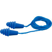 Elvex® Quattro Reusable Earplugs, NRR 27, Corded, Blue, 100 Pairs/Box