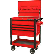 Extreme Tools EX3304TCRDBK 33"Wx22-7/8"D 4 Drawer Deluxe Red Tool Cart W/Bumpers Black Drawer Pulls