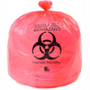 High Density Red Infectious Waste Liner, 13 Microns, 24" x 30", Pkg Qty 500