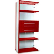 Equipto Vg Closed Shelf Add On Unit - 36" W X 24" D X 84" H,5 Shelves & 4 Drawers , Cherry Red