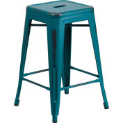 Flash Furniture 24'' Backless Counter-Height Stool - Metal - Square - Distressed Kelly Blue