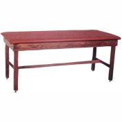 Wooden Treatment Table with H-Brace, Blue Upholstery, Natural Frame, 78"L x 30"W x 30"H