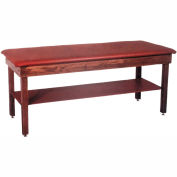 Wooden Treatment Table with Shelf, Blue Upholstery, Natural Frame, 78"L x 30"W x 30"H