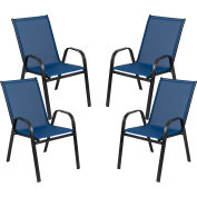 Flash Furniture Brazos Series Navy Outdoor Stack Chair with Flex Comfort Material, 4 Pack