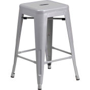 Flash Furniture 24"H Backless Counter-Height Stool - Metal - Square - Silver
