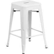 Flash Furniture 24"H Backless Counter-Height Stool - Metal - Square - White
