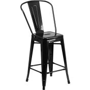 Flash Furniture 24'' High Metal Indoor-Outdoor Counter Height Stool with Back - Black