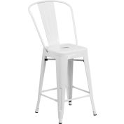 Flash Furniture 24" High Metal Indoor-Outdoor Counter Height Stool with Back - White