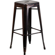 Flash Furniture 30'' Backless Barstool - Metal - Square - Black/Antique Gold