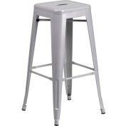 Flash Furniture Backless Barstool - Metal - Square - Silver - Pkg Qty 4