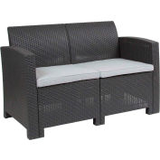 Flash Furniture All-Weather Faux Rattan Loveseat - Dark Gray with Light Gray Cushions