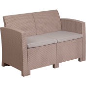 Flash Furniture All-Weather Faux Rattan Loveseat - Light Gray with Light Gray Cushions