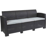 Flash Furniture All-Weather Faux Rattan Sofa - Dark Gray with Light Gray Cushions