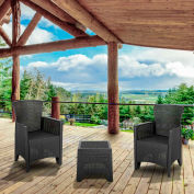 Flash Furniture® 3 Piece Faux Rattan Plastic Chair Set w/ Side Table, Dark Gray