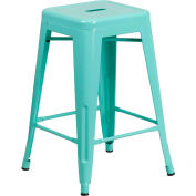 Flash Furniture 24"H Backless Counter-Height Stool - Metal - Square - Mint Green