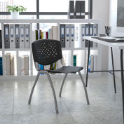 Flash Furniture Stack Chair - Plastic - Black - Titanium Frame - Hercules Series - Pkg Qty 4