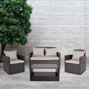 Flash Furniture® 4 Piece Outdoor Patio Set, Black w/ Gray Pillow and Cushions