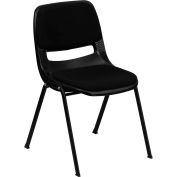 Flash Furniture Ergonomic Shell Stack Chair - Plastic - Padded Seat & Back - Black - Hercules Series - Pkg Qty 4