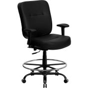 Flash Furniture Hercules Big & Tall Drafting Stool with Armrest - Leather - Black