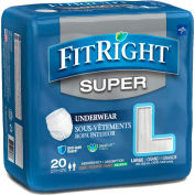 Medline&#174; FitRight Super Protective Underwear, Size L, Waist Size 40&quot;-56&quot;, 20/Bag