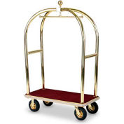 Forbes Birdcage Bellman Cart 2428-BU-BE Brass, Burgundy Carpet, Beige Bumper, 8" Pneumatic