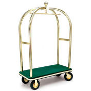 Forbes Birdcage Bellman Cart 2437-GN-BE Brass, Green Carpet, Beige Bumper, 8" Pneumatic